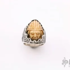 Pelican Cases Sterling Silver And Bone Head Ring - Indian Motorcyle-Size 10
