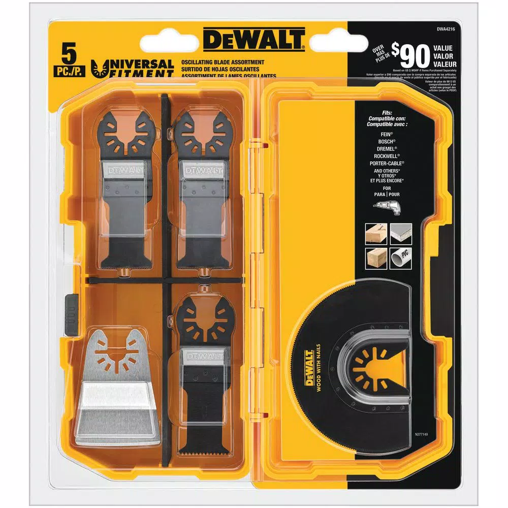 Oscillating Tool Attachments DEWALT Oscillating Blade Set (5-Piece) With Bonus Oscillating Sanding Pad 2 Oscillating Tool Attachments DEWALT Oscillating Blade Set (5-Piece) With Bonus Oscillating Sanding Pad - Image 2