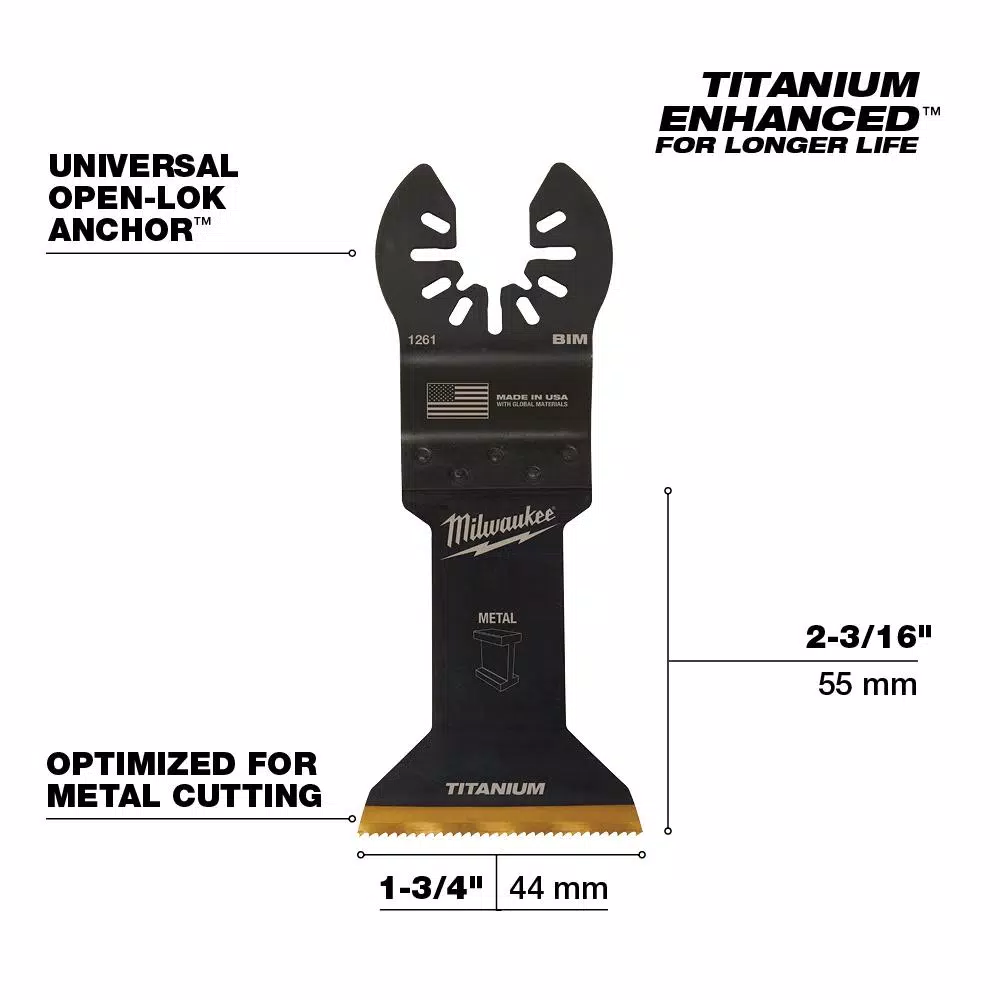 Oscillating Tool Attachments Milwaukee 1-3/4 In. Titanium Bi-Metal Universal Fit Metal Cutting Oscillating Multi-Tool Blade (3-Pack) 3 Oscillating Tool Attachments Milwaukee 1-3/4 In. Titanium Bi-Metal Universal Fit Metal Cutting Oscillating Multi-Tool Blade (3-Pack) - Image 3