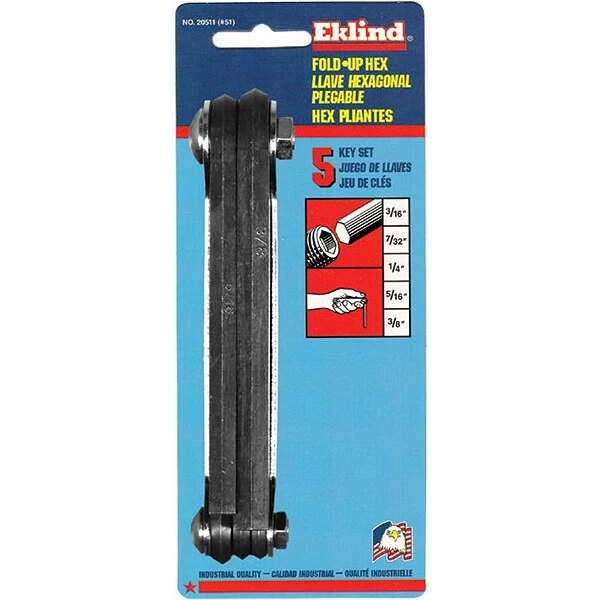 Eklind® Tool Hex-L® 9 Pieces Inch Medium Arm Fold-Up Hex Key Set, 5/64-1/4 Inches 1 Eklind® Tool Hex-L® 9 Pieces Inch Medium Arm Fold-Up Hex Key Set, 5/64-1/4 Inches