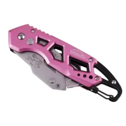 Apollo Tools Stainless Steel Foldable Utility Knife With Carabiner Clip And Fast-Change Blade (DT5017P)